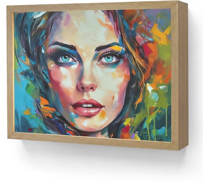 Wandlamp 40x30 cm - Oplaadbaar - Gezicht - Vrouw - Olieverf - Kleurrijk - Kunst - Wandlampen binnen woonkamer - Slaapkamer lamp - Decoratieve nachtlamp - Vloerlamp draadloos