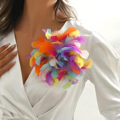 Luxe 20CM Kleurrijke Kunstveer Broche voor Dames Franse Retro Stijl Bruiloft Feest Banket Speld Sieraden Cadeau gray