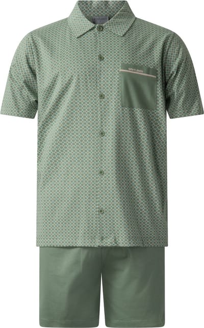 Gentlemen - heren shortama 114312 met doorknoop - zomer pyjama - groen - maat M