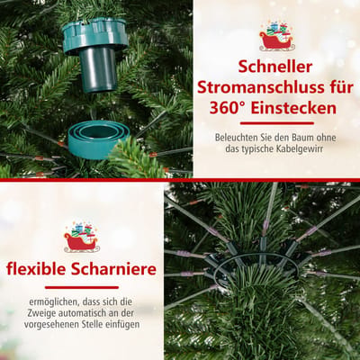 COSTWAY Kunstkerstboom van 360 cm met verlichting, dennenboom met 1030 warmwitte ledlampjes en 2536 takken van pvc, grote kerstboom voor binnen en buiten
