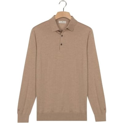 Thomas Maine Trui Polo Pullover Long Sleeve Merino Wool Single Knit Licht Beige / male