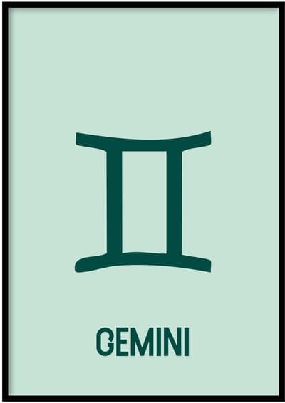 Poster Sterrenbeeld Gemini groen - 50x70 cm - Sterrenbeeld - WALLLL - Exclusief lijst - Professioneel fotopapier