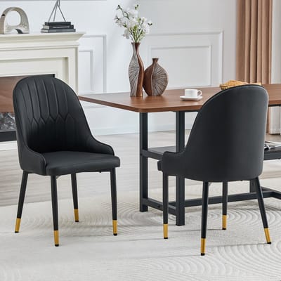 HAUSS SPOLE Eetkamerstoel - Luxe Kunstleren Design - Set Van 2 - Met Armleuningen En Dikke Vulling - Voor Eetkamer En Keuken - Zwart
