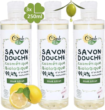 Cigale Bio, Biologische olijf olie douchegel 3x250ml. Zonder conserveermiddel - kleur