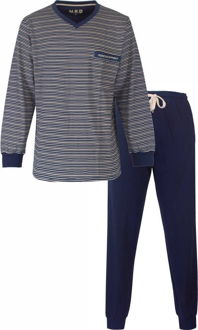 MEQ Heren Pyjama - Met boorden - 100% Gekamde Katoen - Blauw - Maat S