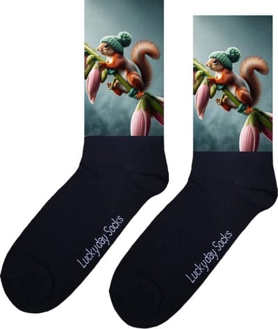 Eekhoorn - Bloem - Print sokken - Leuke sokken - Verjaardag - Moederdag - Vaderdag - Valentijn - Sokken Voor hem - Sokken Voor haar - Kerst sokken - Grappige sokken - Vrolijke sokken - Sokken waar je vrolijk van wordt - Maat 37-44