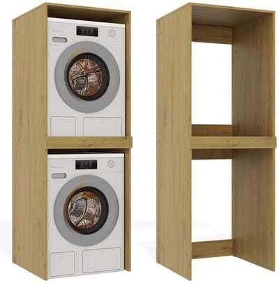 Badkamerkast POLA TWIN voor wasmachine en droger - Ruimtebesparend en stevig | Kleur: Artisan Eiken