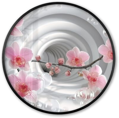 Poster in lijst Rond - Fotolijst 60x60 cm - Posters - Bloemen - Tunnel - Abstact - 3D effect - Ronde posterlijst zwart - Decoratie - Wanddecoratie woonkamer - Muurdecoratie slaapkamer