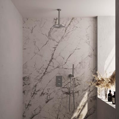 Brauer Brushed Carving Thermostatische Regendoucheset Inbouw - Hoofddouche 20 cm - 3 Weg - Handdouche Staaf - Doucheslang - Wandaansluitbocht - Rvs