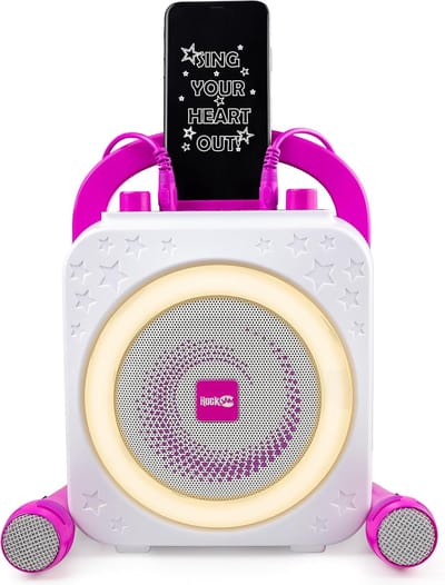 Karaoke Machine - Zingmachine Muziekspeler - Feestentertainment - Inclusief Twee Microfoons - 14x20x26 cm - Roze