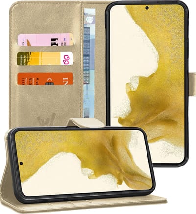 Hoesje geschikt voor Samsung Galaxy S22 Plus - Book Case Kunstleer Wallet Cover Portemonnee Pasjeshouder Hoes Goud