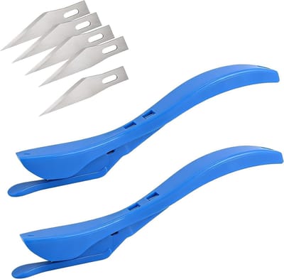 Cadeaupapiersnijder met 5 reservemesjes, veiligheidsmes en wikkelsnijder voor nauwkeurig knutselen en folie snijden (blauw)