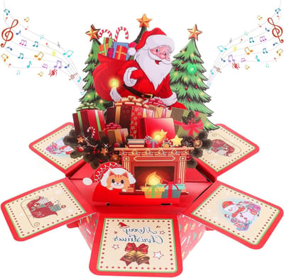 3D Kerstkaart met Muziek en Licht - Unieke Pop-up Cadeaukaart met Envelop - Perfect als Kerstcadeau voor Vrouwen, Mannen en Kinderen