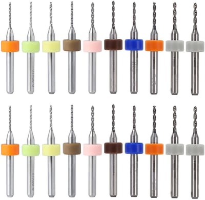 Dailygoods - bits - micro-boorpunten - hardmetaal - 20 stuks - spiraal fluit - voor elektronica - 0,6 - 1,5 mm