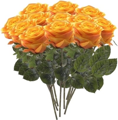 Emerald Kunstbloem roos Simone - 12x - geel/oranje - 45 cm - decoratie bloemen