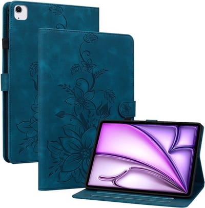 Coverup Tablethoes geschikt voor iPad Air 13 (2024/2025/2026) Hoesje - Lily Flower Book Case - Blauw