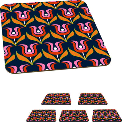 Onderzetters voor glazen - Retro - Tulp - Abstract - Design - 10x10 cm - Glasonderzetters - 6 stuks
