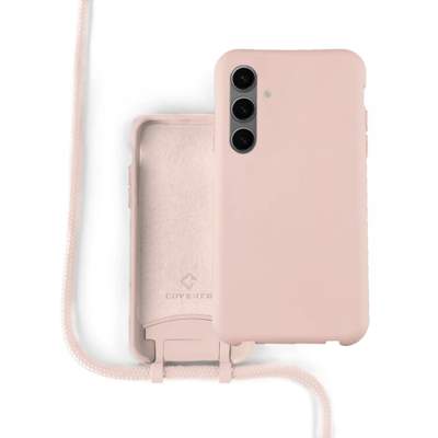 Coverzs Siliconen hoesje met koord geschikt voor Samsung Galaxy A55 (Roze)