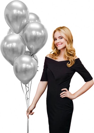 7 x ballonnen, platina (chrome)  echte zilver 12" (30cm)