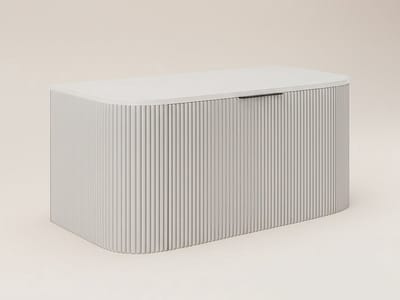 Vente-unique Zwevend, geribbeld wastafelmeubel - Mat wit - 100 cm - LOMERI