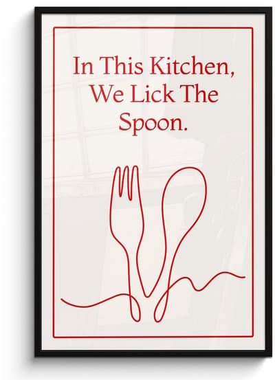 Poster in lijst - Fotolijst 80x120 cm - Posters - Minimalistisch - Vork - Lepel - Lijntekening - Posterlijst zwart - Decoratie - Wanddecoratie woonkamer - Muurdecoratie slaapkamer