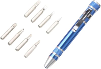 Pocket Schroevendraaier - Pen Schroevendraaier - Klus Reparatie - 8 Bits Inclusief - Compact Formaat - Blauw