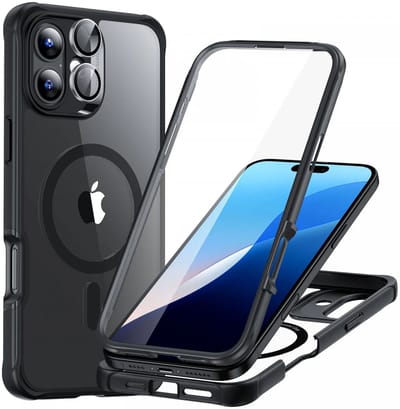 ESR Armor Tough HaloLock Hoesje Geschikt voor Apple iPhone 16 Plus | Compatibel met MagSafe | Ingebouwde Screen Protector | Kickstand | Full Protect | Camera Bescherming | Transparant Zwart