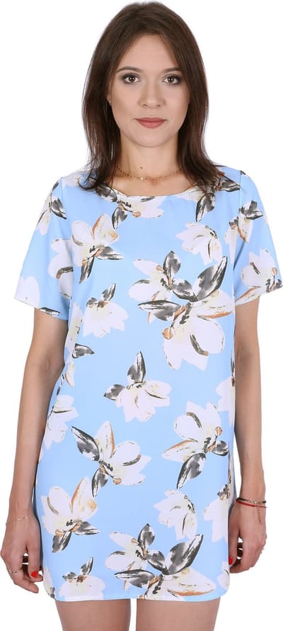 Zomers blauw mini jurkje met crème bloemen JOHN ZACK