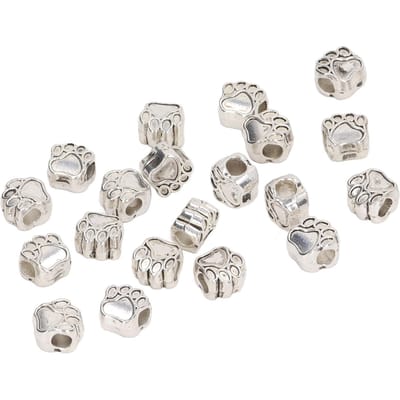 20 stuks Pootafdruk Spacer Kralen Antiek Zilver Europese Stijl Zinklegering Schattige Kralen voor Armbanden DIY Sieraden white