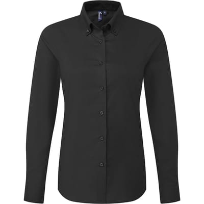 Premier Dames Supreme Oxford Blouse met Lange Mouwen (Zwart)
