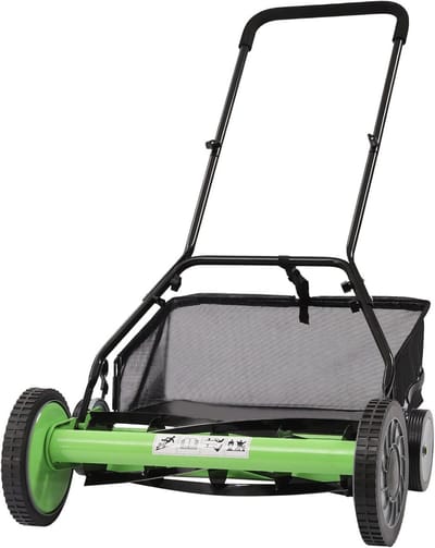 Handgrasmaaier - Loopmaaier Duwmaaier - Gazon Onderhoud - Instelbare Maaihoogte - 50.8 cm Maaibreedte - Groen Zwart