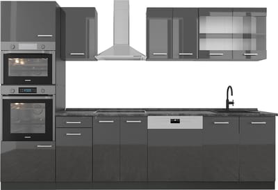 Vicco R-Line Complete keukeneenheid – 300 cm met hoge kast, WB Antraciet Antraciet hoogglans/antraciet