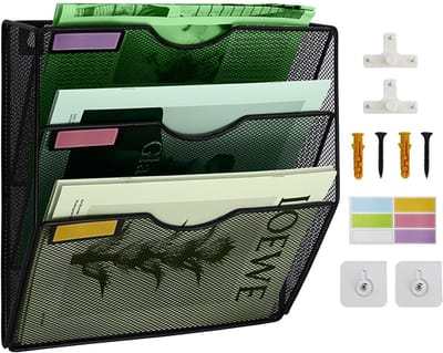 Allecto - Mesh Hangende Bestandenorganisator - Wand Bestandenhouder - 3-laags Design - Zwart - Documenthouder - Muurmontage - Geschikt voor Kantoor