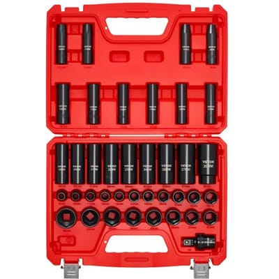 VEVOR 1/2 inch slagmoersleutelset, 39-delige moersleutelset, metrisch 9-30 mm, zwaar uitgevoerd chroom-vanadiumstaal, met universeel scharnier en dubbele maataanduiding.