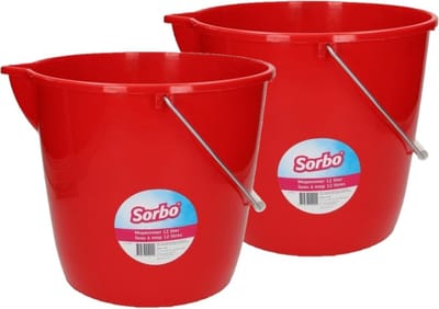 Sorbo mop/schoonmaak Emmer - 3x stuks - rood - 12 liter - met maataanduiding en schenktuit