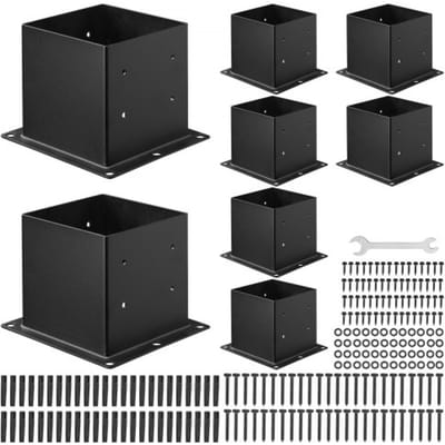 VEVOR Paaldragers, 8 stuks, Paaldragers, Binnenafmetingen 92x92 mm voor palen van 88,9x88,9 mm, Robuuste grondhuls van koolstofstaal, Ideaal voor balustrades van prieelpatio's, Ondersteunende bodemplaat voor terras, Zwart