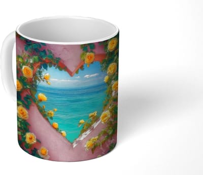 Mok - Koffiemok - Hart - Zee - Muur - Mokken - 350 ML - Beker - Koffiemokken - Theemok