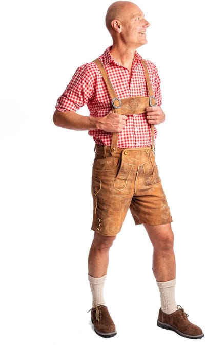 Samex® Lederhosen Man - Oktoberfest Kostuum Heren - Korte Lederhose - Geitenleer - Verkleedkleren mannen - Carnavalskleding - Beige - Maat 48 (M)