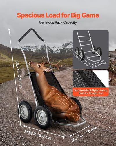 Wildtransportwagen - Opvouwbare Wildkar - Draagvermogen 227 kg - Schokabsorberende Luchtbanden - Stevig Stalen Frame - Terreinwielen - Voor Jacht, Vissen en Wandelen