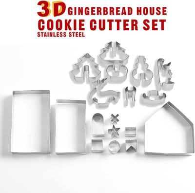 18 stuks 3D-kerstuitsteekvormen, koekjessnijders voor Kerstmis, peperkoekhuis, huisvorm, inclusief kerstboom, sneeuwpop (kerst-1)