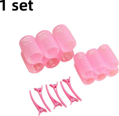 1 set - Haarkrultang - Zelfklevende magische krultang - Kunststof - Haarkrultang - (6 stuks van 4 cm + 3 cm + clips) - Roze