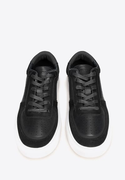 Wittchen Heren leren sneakers met perforaties, zwart, natuurlijk leer