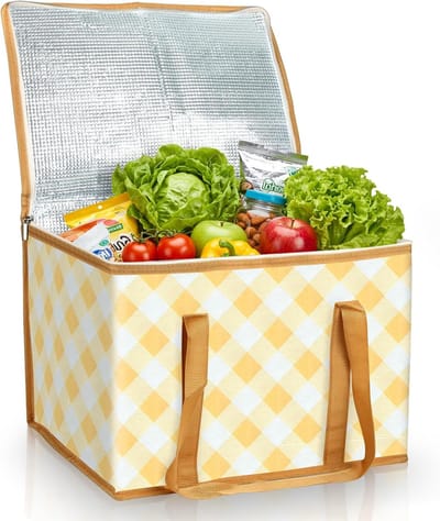 Thijox - Koeltas 40 Liter, Grote Draagbare Thermotas met Ruitjes, Herbruikbare Boodschappentas, Opvouwbare Isolatietas voor Picknick, Barbecue, Campin