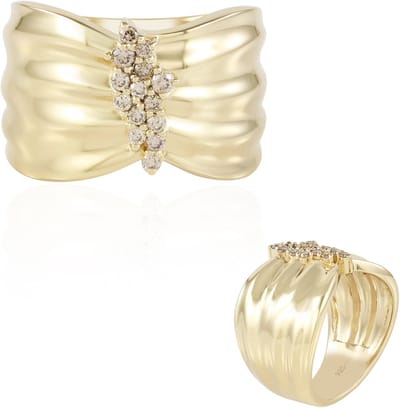 Cavill - Zilveren ring 925 Sterling Zilver Verguld - I2 Bruine Diamanten 0,193 ct - Ronde briljant slijpsel - Luxe avondring dames chique warm accent