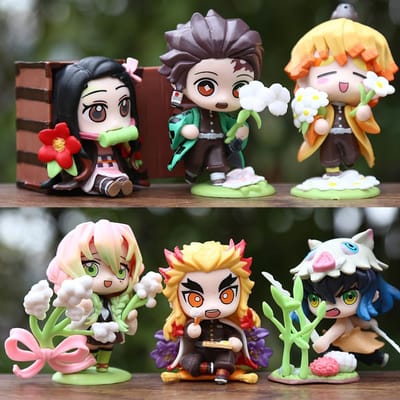 6 Pièces/Ensemble Anime Demon Slayer Tanjiro Kamado Nezuko Dessin Animé Modèle Statue Modèle Jouets Ornement Cadeau Longue Durée white