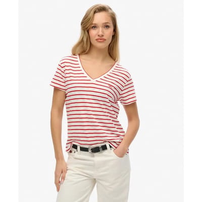 Superdry - Ruimvallend geborduurd T-shirt met V-hals - Dames - T-shirts