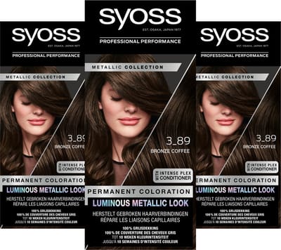 SYOSS Metallics 3-89 - Bronze Coffee - Permanente Haarverf - Haarkleuring - Grijsdekking - Voordeelverpakking - 3 Stuks