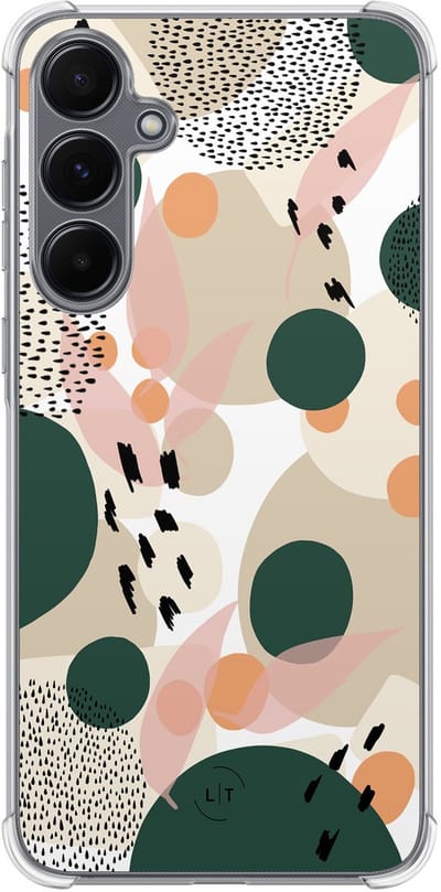 Shockproof hoesje - Geschikt voor Samsung Galaxy A35 - Abstract painted - Extra sterke case - TPU/polycarbonaat - Print / Illustratie - Beige, Transparant