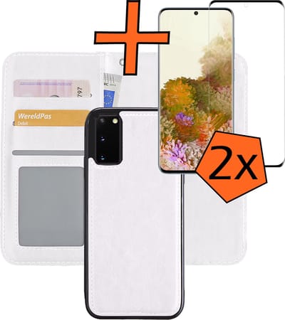 Hoes - 2 in 1 - Geschikt voor Samsung Galaxy S20 - Met 2x Screenprotector - En Uitneembare Hard Cover - Bookcase - Wallet Case - Met Pasjeshouder - Book Case - Uitneembaar - Pashouder - Kunstleer - Wit