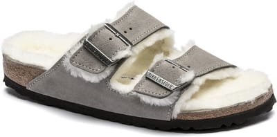 Birkenstock - Arizona Lamsvel Suede Stone Coin Smal Voetbed - Maat 42